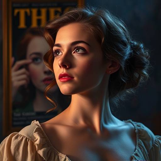 Affiche du spectacle 'La Mouette', une jeune femme rêvant d'art et d'amour, symbolisant la quête de sens et de bonheur.